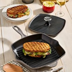 Le Creuset Online Traditional Square Skillet Grill and Panini Press Set - Traditional Square Skillet Grill and Panini Press Set